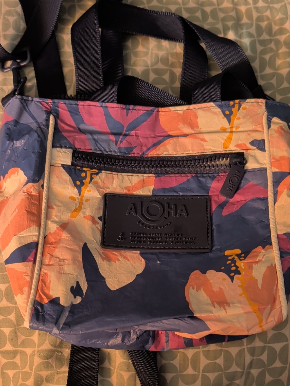 ALOHAS Navy Floral Backpack with Pink and Orange Accents